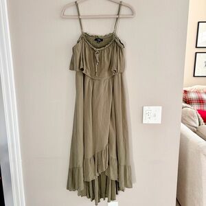 Women’s Lulus Sincerely Yours Olive Green Ruffled Midi Dress - Large
